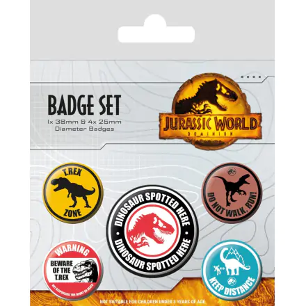 Jurassic World: Dominion Pin-Back Buttons 5-Pack Warning Signs product photo