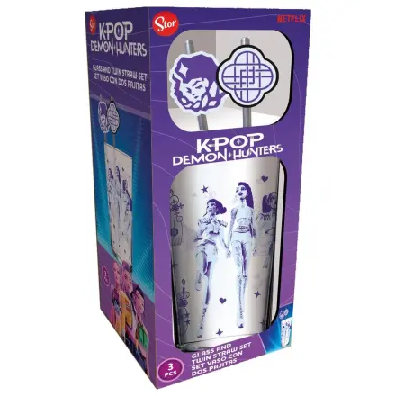 KPop Demon Hunters Glass Tumbler with Straws 485 ml product photo