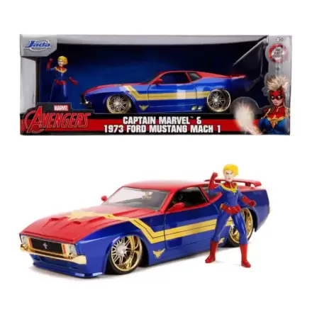 Marvel Hollywood Rides Diecast Model 1/24 1973 Ford Mustang Mach 1 with Captain Marvel Figure product photo