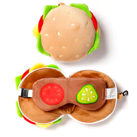 Relaxeazzz Fast Food Hamburger travel pillow and eye mask product photo