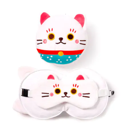 Relaxeazzz Maneki Neko cat travel pillow és eye mask termékfotója