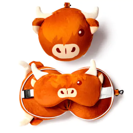Relaxeazzz Scottish cow travel pillow and eye mask product photo