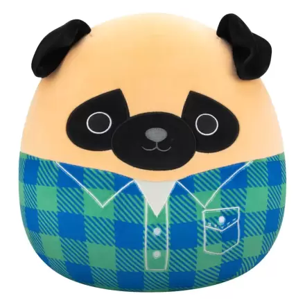 Squishmallows Plush Figure Brown Pug in Green and Blue Flannel Shirt Prince 30 cm product photo