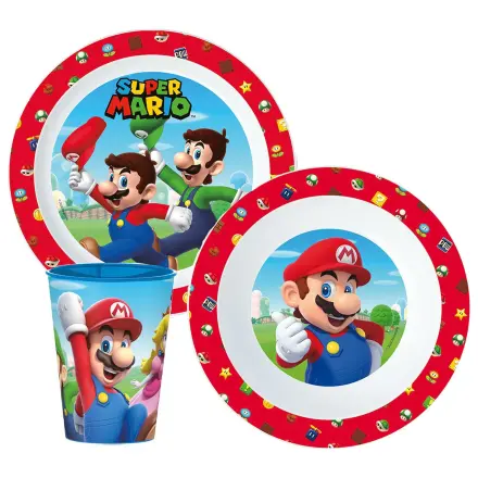 Super Mario Mushroom Kingdom Dinnerware Set, Micro Plastic Set, with 260 ml Glass product photo