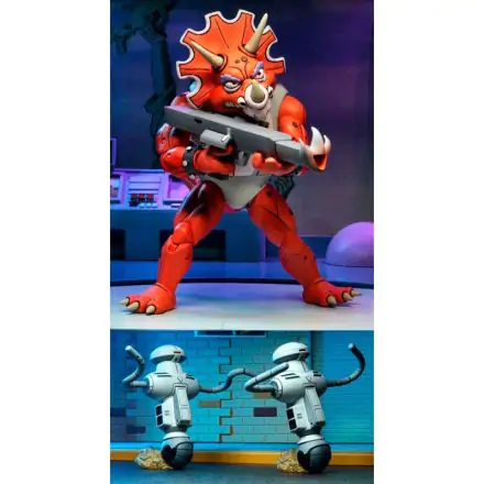 Teenage Mutant Ninja Turtles Triceraton Infantryman and Roadkill Rodney pack 3 figures 18cm product photo