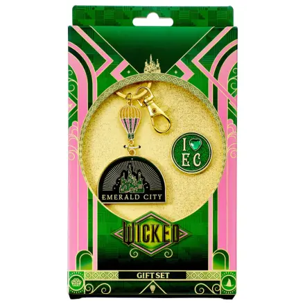Wicked Emerald City Hot Air Balloon keyring & pin badge gift set product photo