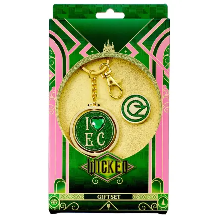 Wicked I love Emerald City Oz Logo keyring & pin badge gift set product photo